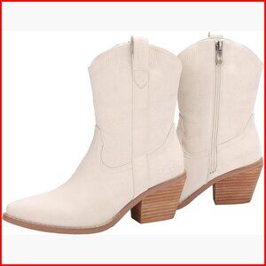 Western Cowgirl Ankle Boots Pointed Toe Embroidered Vegan Leather Zip Closure